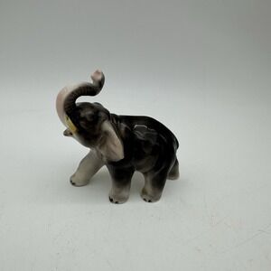 Vintage Ceramic Elephant Figurine Trunk Up Made In Japan Lucky Symbol Gray Tone